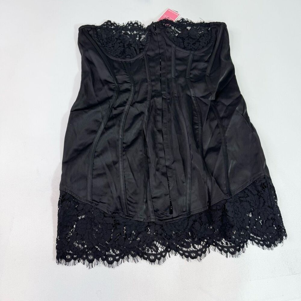 Pretty Little Things Bodycon Dress Womens 10 Black Lace Trim Hook & Eye Romantic